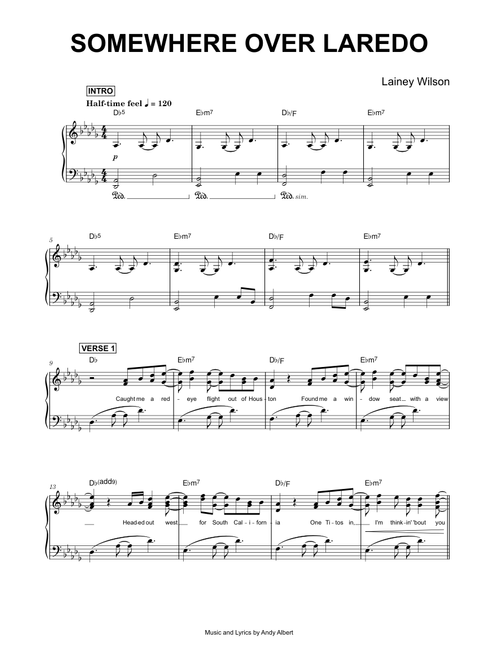 Somewhere Over Laredo - Lainey Wilson (Piano)