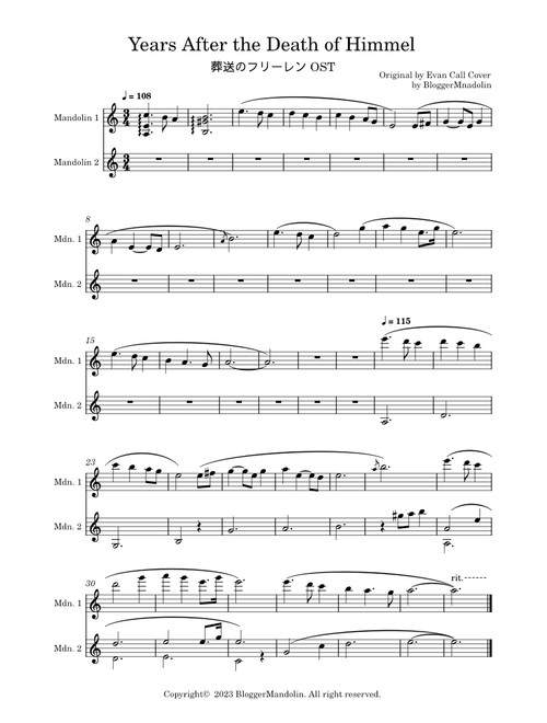 Time Flows Ever Onward – Evan Call | Frieren BGM OST: Years After the Death of Himmel Mandolin