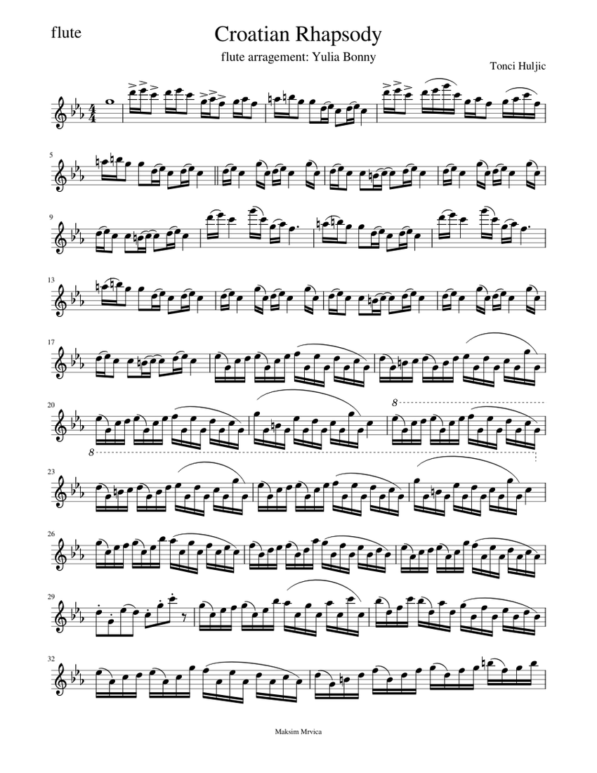 Croatian Rhapsody - Maksim Mrvica Sheet Music for Piano