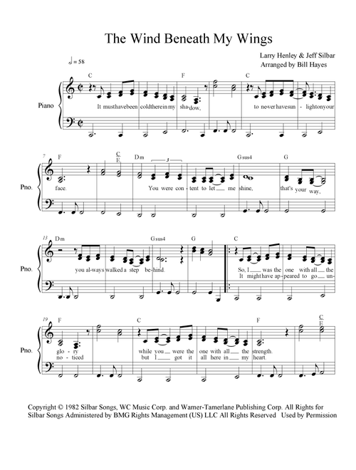 The Wind Beneath My Wings (Arr. Bill Hayes) - Bette Midler (Piano-Vocal-Guitar (Piano Accompaniment))
