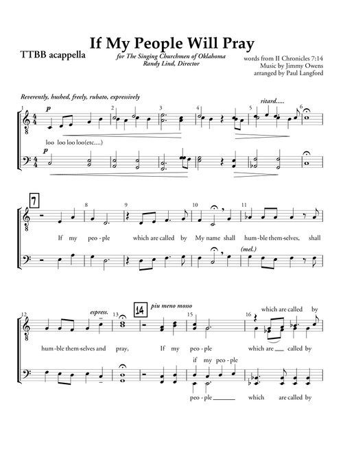 If My People Will Pray (Arr. Paul Langford) - Jimmy Owens (Choral, TTBB)