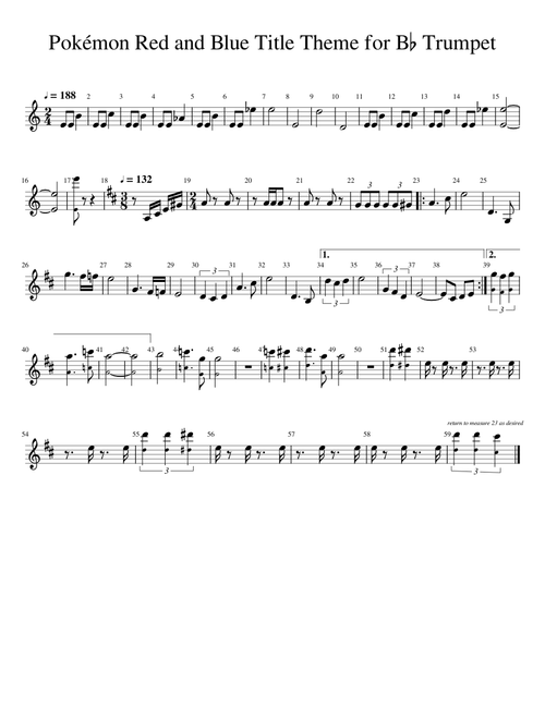Pokemon Red and Blue Title Theme for Bb Trumpet