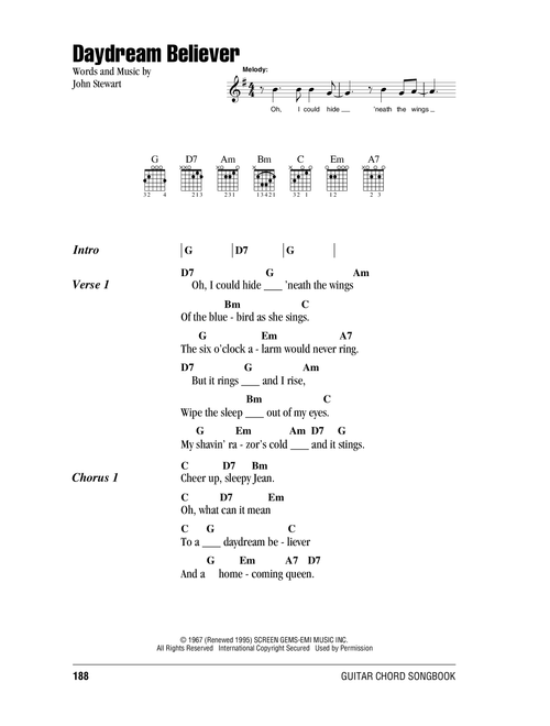 Daydream Believer - The Monkees (Guitar Chords-Lyrics)