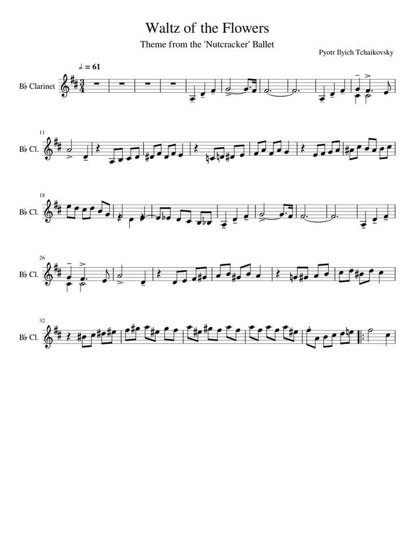 Bb Eb Waltz of the Flowers - EASY PRACTICE Sheet Music for Clarinet in