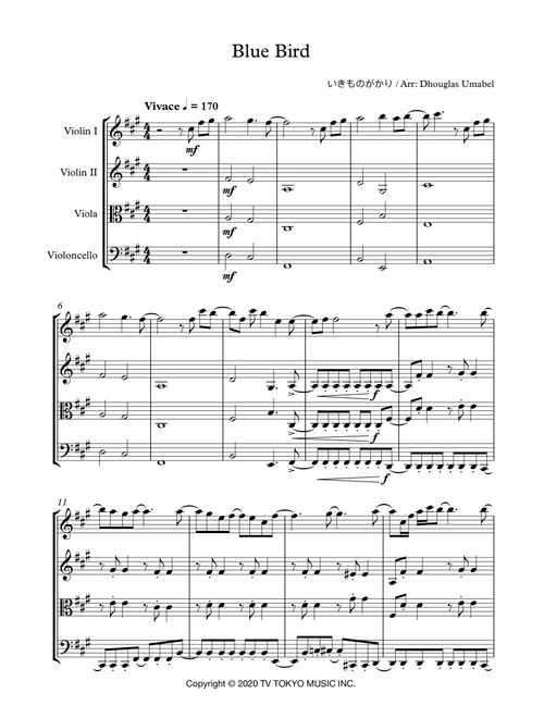 Ikimono Gakari's Blue Bird (Arr. Dhouglas Umabel Mota da Silva) - Ikimonogakari (String Quartet)