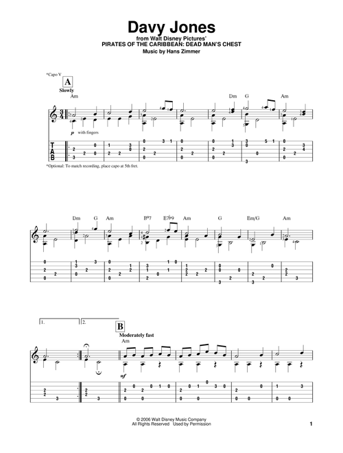 Davy Jones (from Pirates Of The Caribbean: Dead Man's Chest) - Hans Zimmer (Easy Guitar with TAB)
