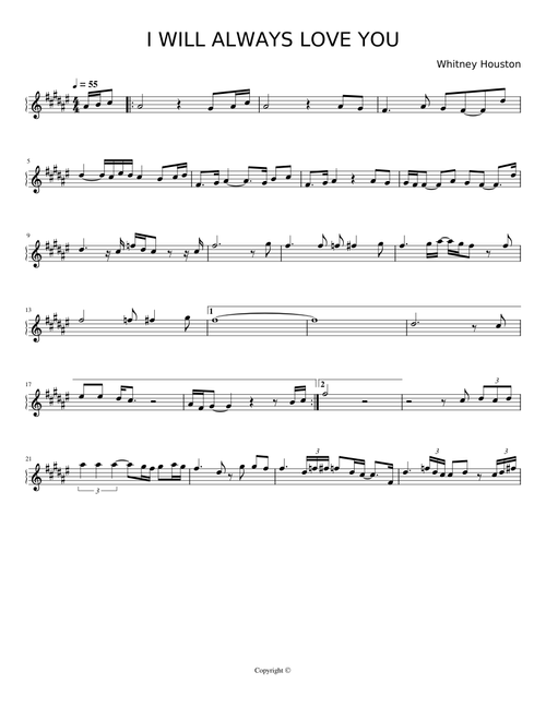 I WILL ALWAYS LOVE YOU Saxo Alto