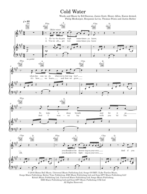 Cold Water - Major Lazer ft Justin Bieber and MO (Piano-Voice)