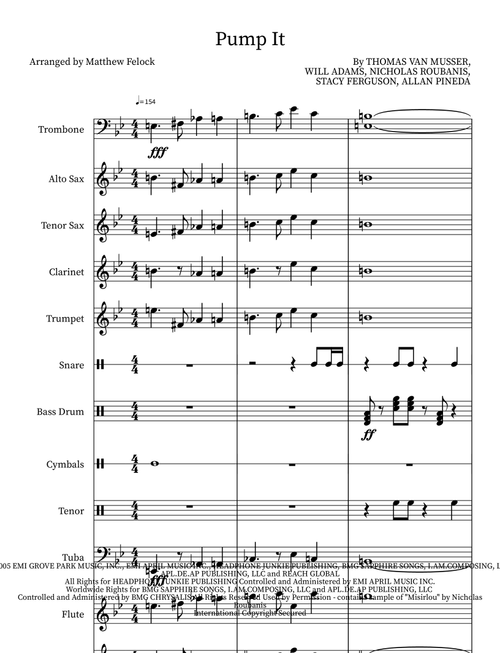Pump It (Arr. Matthew Felock) - The Black Eyed Peas (Marching Band)