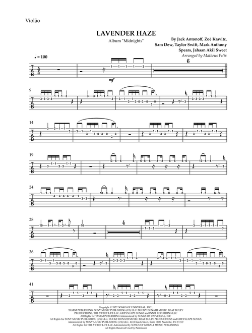 Lavender Haze (Arr. Matheus Felix) - Taylor Swift (Guitar Tab)
