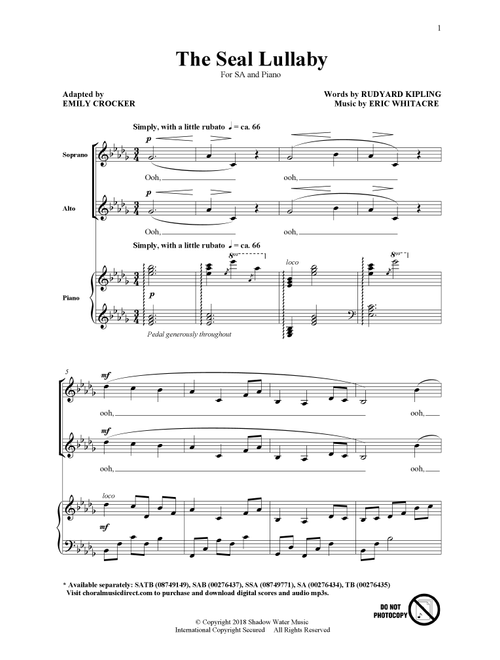 The Seal Lullaby (arr. Emily Crocker) - Eric Whitacre (Choral, 2-Part)