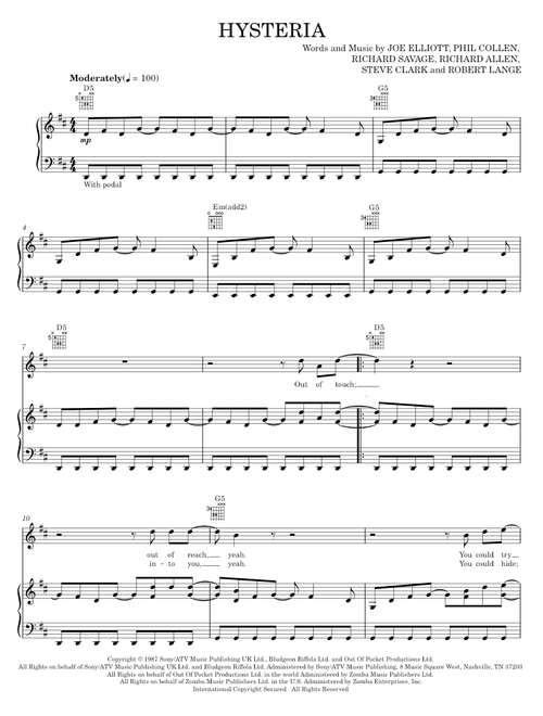 Hysteria - Def Leppard (Piano-Vocal-Guitar)