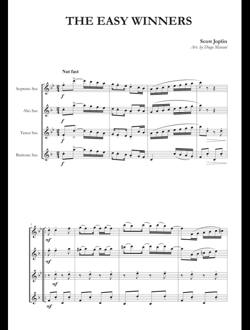 The Easy Winners for Saxophone Quartet (Arr. Diego Marani) - Scott Joplin (Woodwind Ensemble)