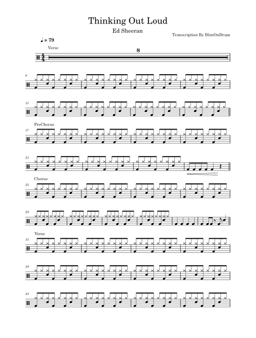 Thinking out loud - Ed Sheeran / Drum Sheet Music By BbmOnDrum