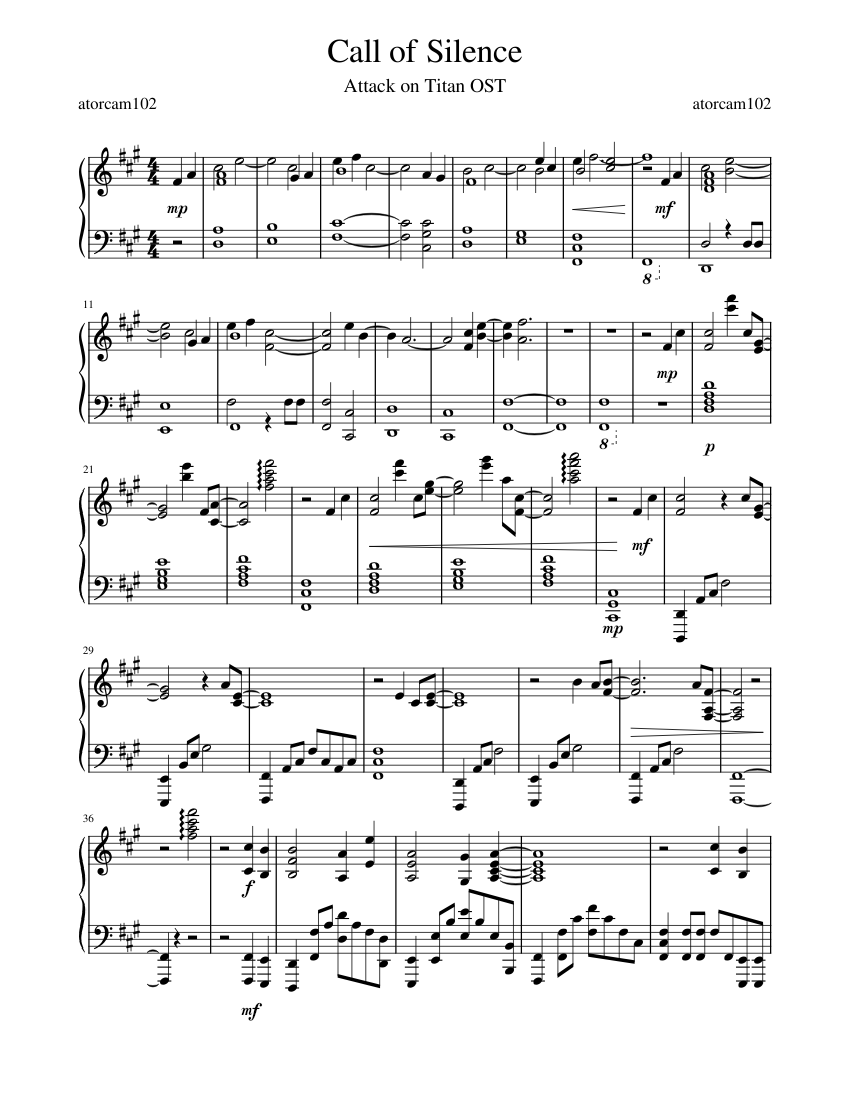 Attack_on_Titan__Call_of_Silence_Piano Sheet music for Piano (Solo