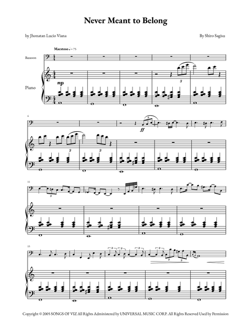 Never Meant To Belong (Arr. Jhonatan Lucio Viana) - Shiro Sagisu (Bassoon and Piano)