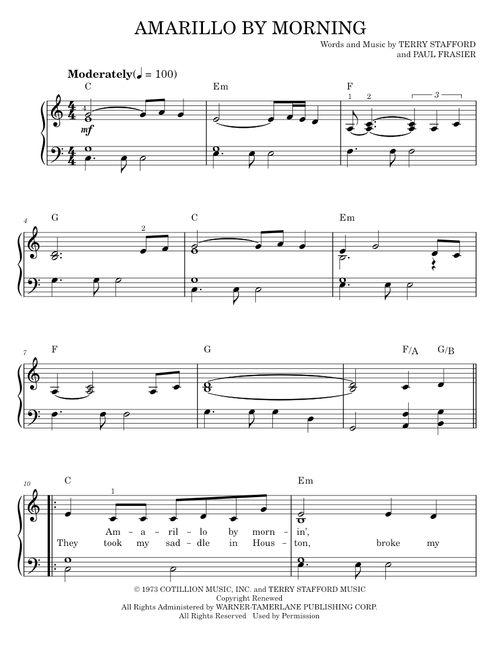 Amarillo by morning - George Strait (Easy Piano)