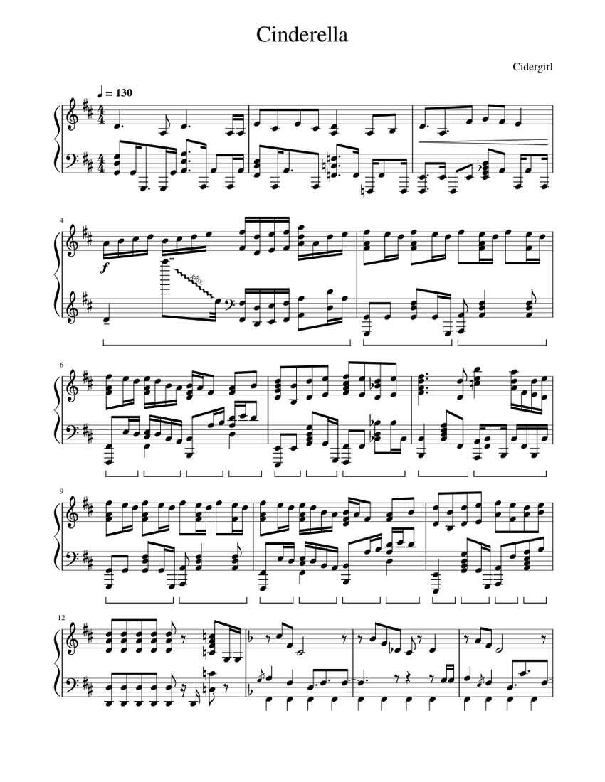 NOT COMPLETED)Cinderella – Cidergirl Sheet Music for Piano