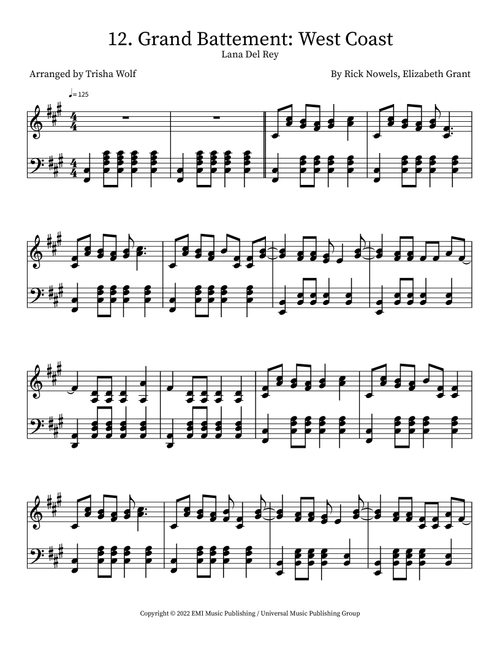 West Coast (Arr. Trisha Wolf) - Lana Del Rey (Piano Solo)