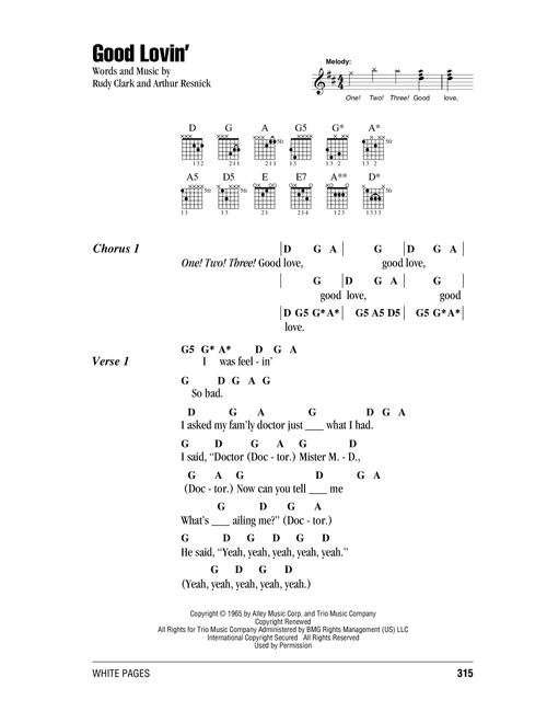 Good Lovin' - The Young Rascals (Guitar Chords-Lyrics)
