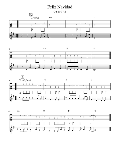 Feliz Navidad - Guitar