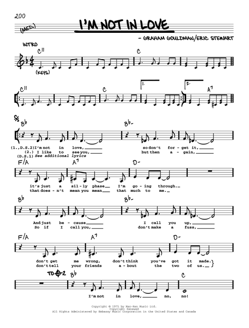 I'm Not In Love - 10Cc (Real Book - Melody-Chords-Lyrics)