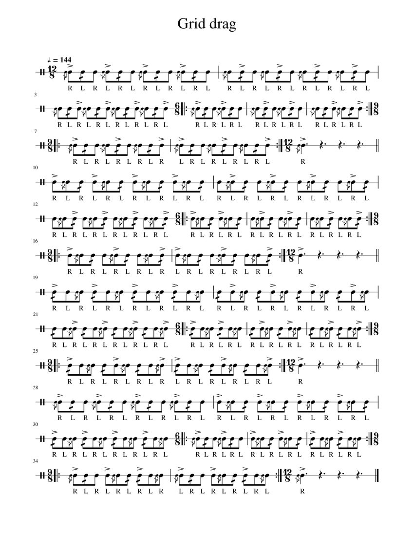 Grid_drag Sheet music for Snare drum (Solo)