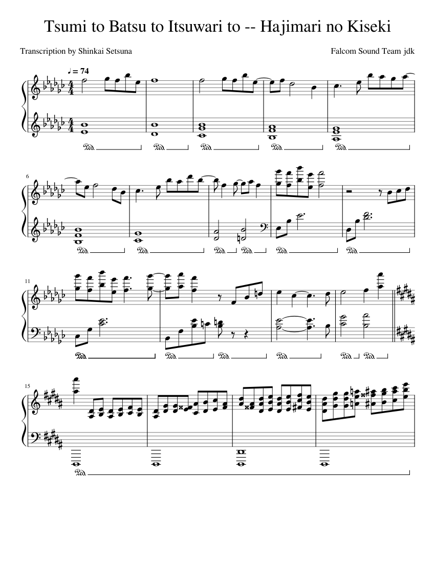 Tsumi to Batsu to Itsuwari to Hajimari no Kiseki OST Sheet music for