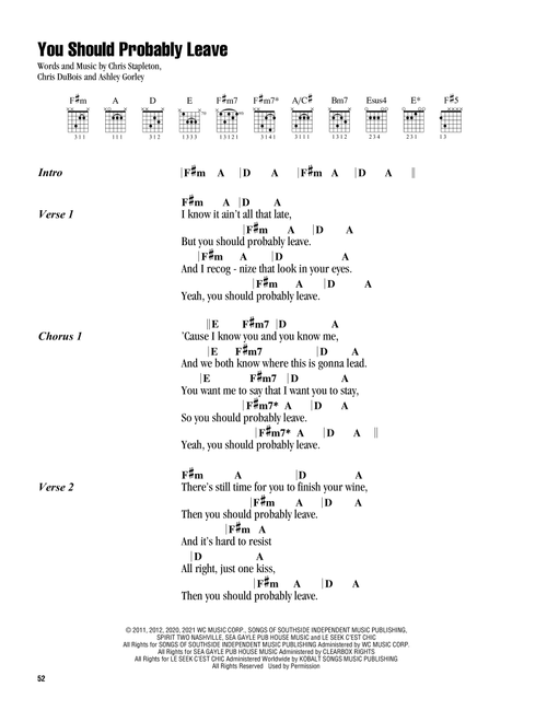 You Should Probably Leave - Chris Stapleton (Guitar Chords-Lyrics)