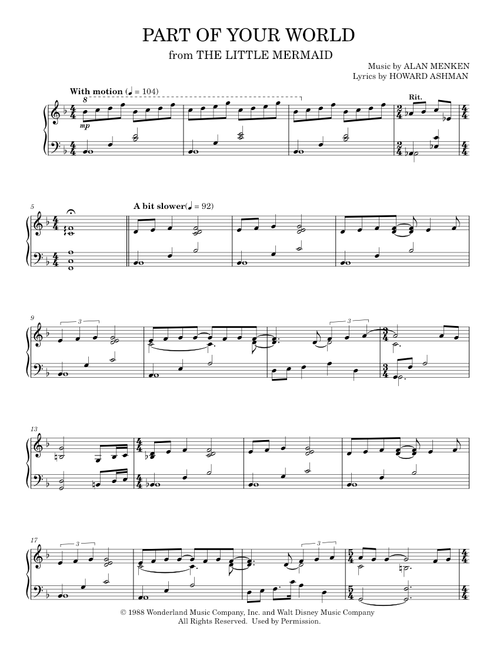 Part Of Your World (from The Little Mermaid) - Alan Menken (Piano Solo)