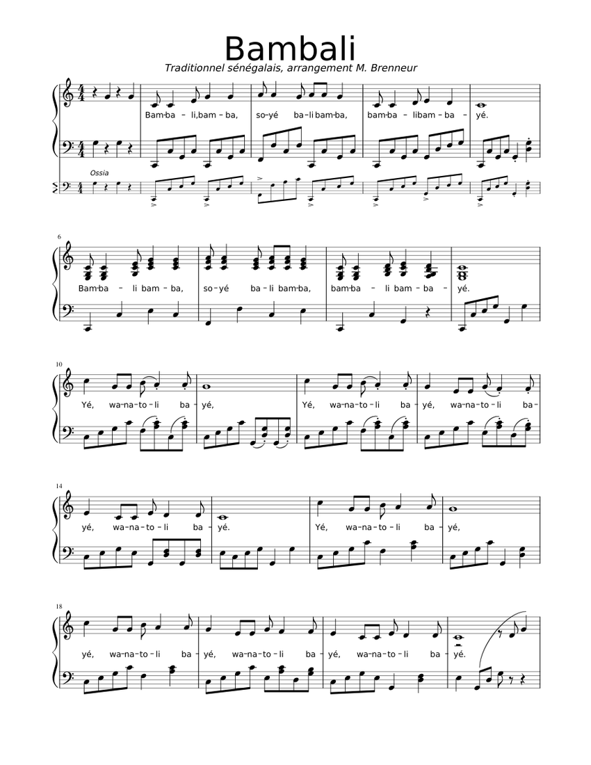 Bambali chanson et Sheet music for Piano (Solo
