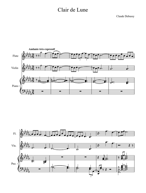 Clair de lune per violino flauto e piano