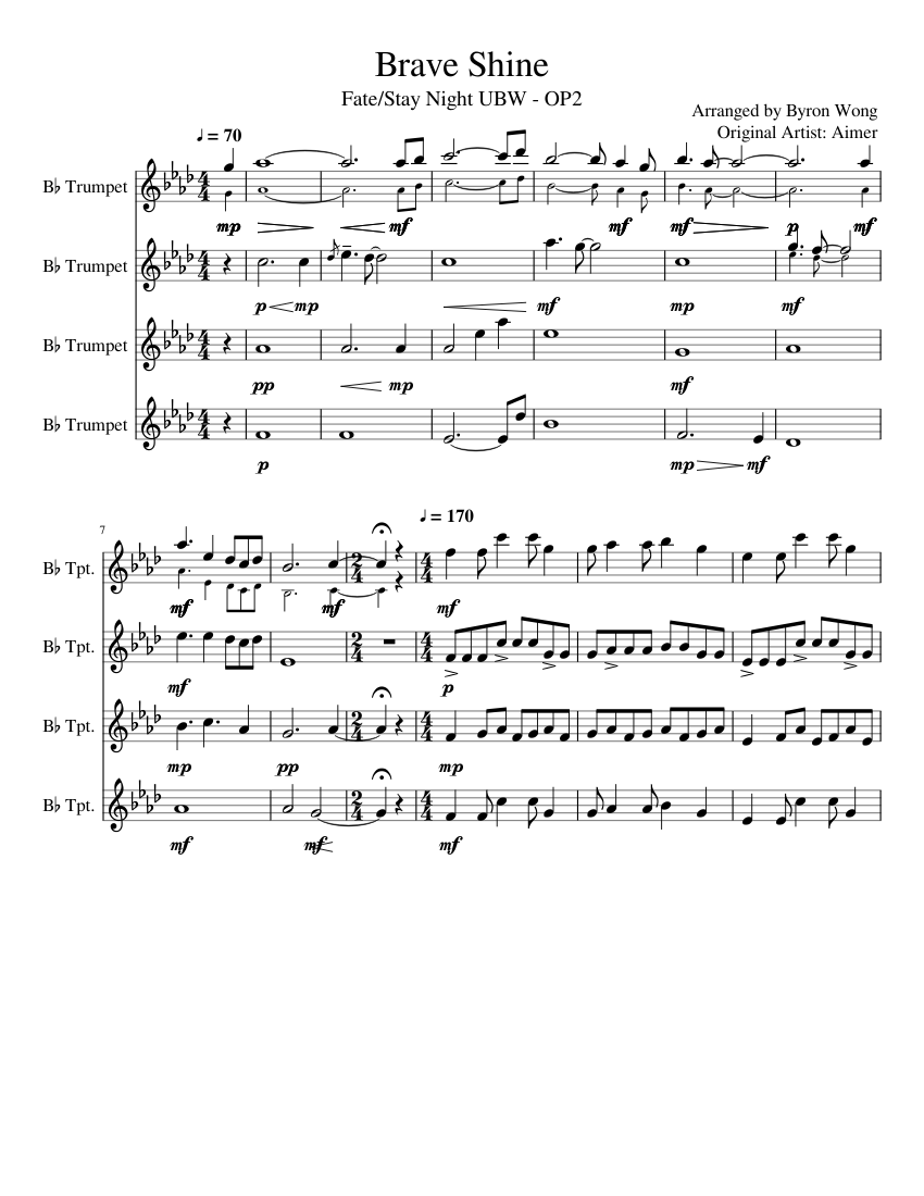 Brave Shine Trumpet Quartet Finished Sheet Music For Trumpet In B Flat Mixed Quartet Musescore Com