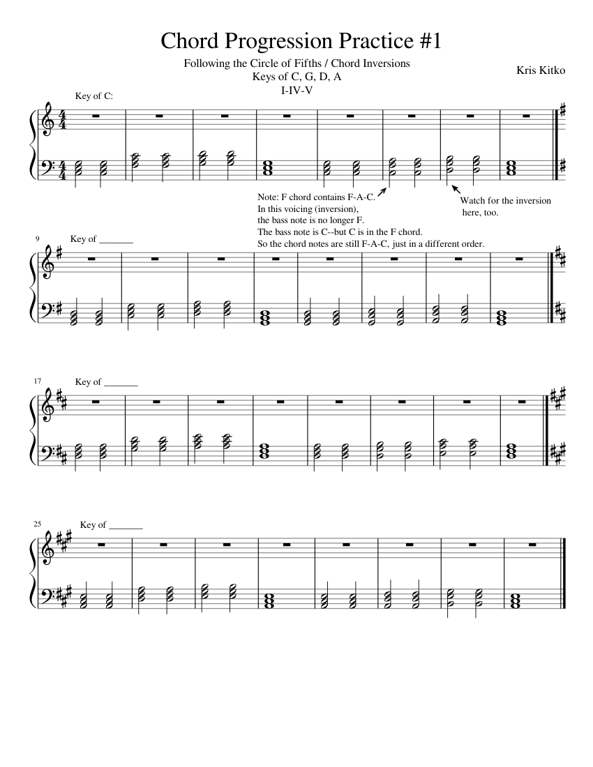 Chord Progression Practice 1 CGDA I IV V Sheet music for Piano (Solo ...