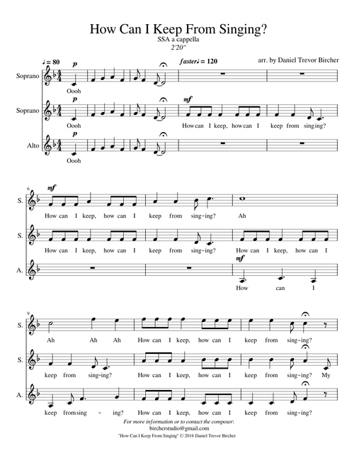 How Can I Keep From Singing? SSA A Cappella