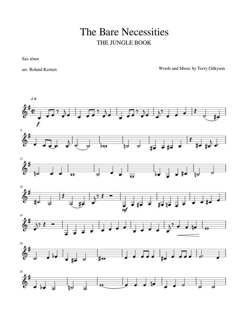The Bare Necessities Sheet music for in bflat (Solo
