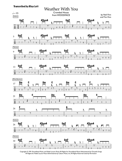 Weather With You (Arr. Rhys Lett) - Crowded House (Bass Tab)