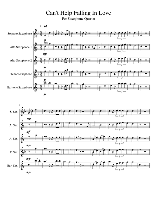 Can't Help Falling In Love - For Sax Quintet (Pentatonix version)