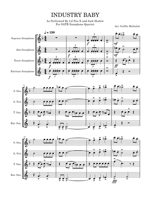 Industry Baby – Lil Nas X For SATB Saxophone Quartet