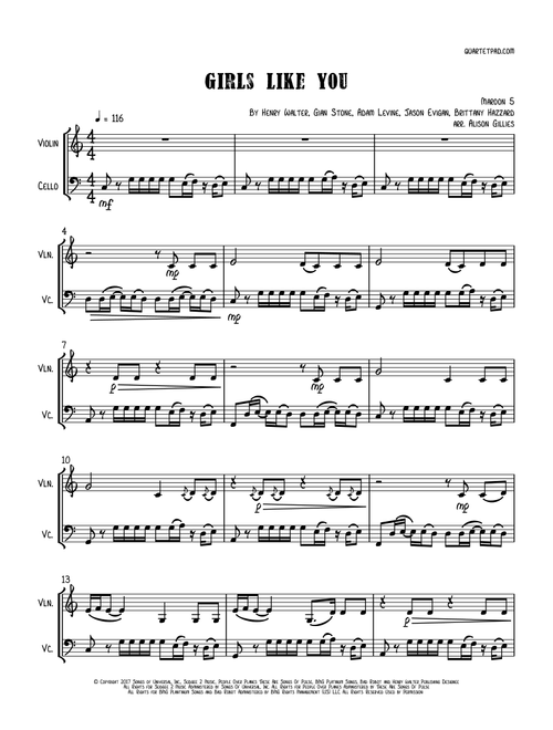 Girls Like You (Arr. Alison Gillies) - Maroon 5 (Instrumental Duet)