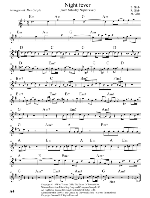 Night Fever (Arr. Alex Carlyle) - Bee Gees (Tenor Sax Solo)