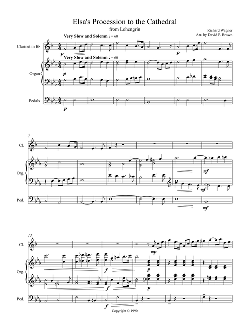 Elsa's Procession to the Cathedral (from Lohengrin) for Clarinet and Organ (Arr. David Brown) (Clarinet and Piano)