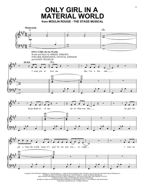 Only Girl In A Material World (from Moulin Rouge! The Musical) - Moulin Rouge! The Musical Cast (Piano Vocal)