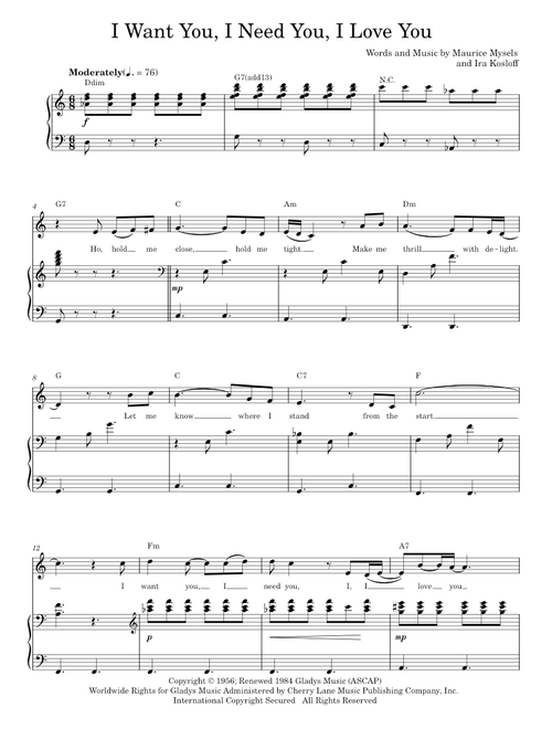 I want you i need you i love you - Elvis Presley (Piano Vocal)