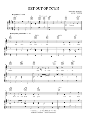 Play Official version of Get Out Of Town Sheet Music by Cole