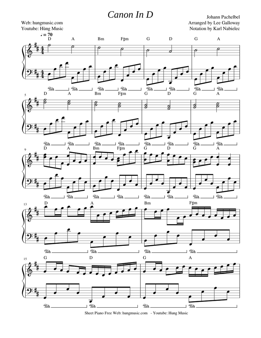 Canon In D Full Score Sheet Music with Chords for Piano (Solo ...