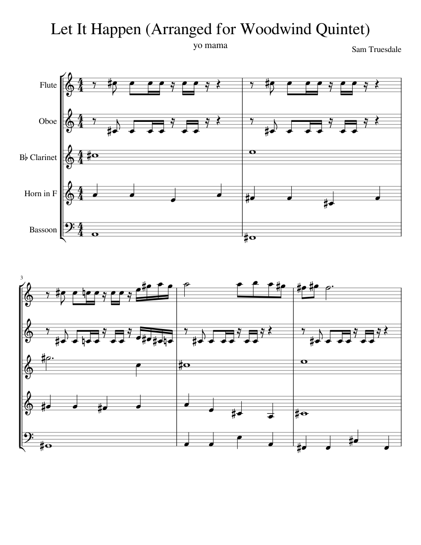 demanda Regaño Escoba Let It Happen (Arranged for Woodwind Quintet) Sheet music for Flute, Oboe,  Clarinet in b-flat, Bassoon & more instruments (Woodwind Quintet) |  Musescore.com
