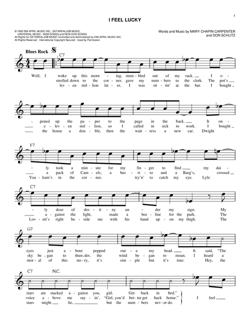 I Feel Lucky - Mary Chapin Carpenter (Easy Lead Sheet - Fake Book)