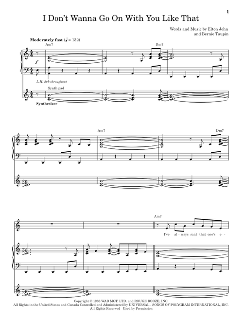 I Don't Wanna Go On With You Like That - Elton John (Keyboard Transcription)