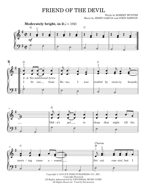 Friend of the devil - Grateful Dead (Easy Piano)